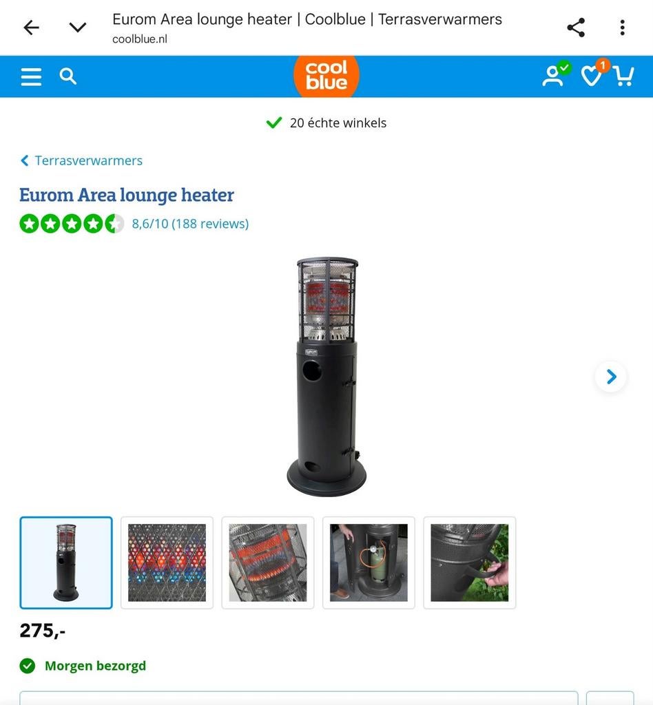ZGAN Terras heater incl gasfles, slechts 2 avonden gebruikt, Ophalen, Zo goed als nieuw