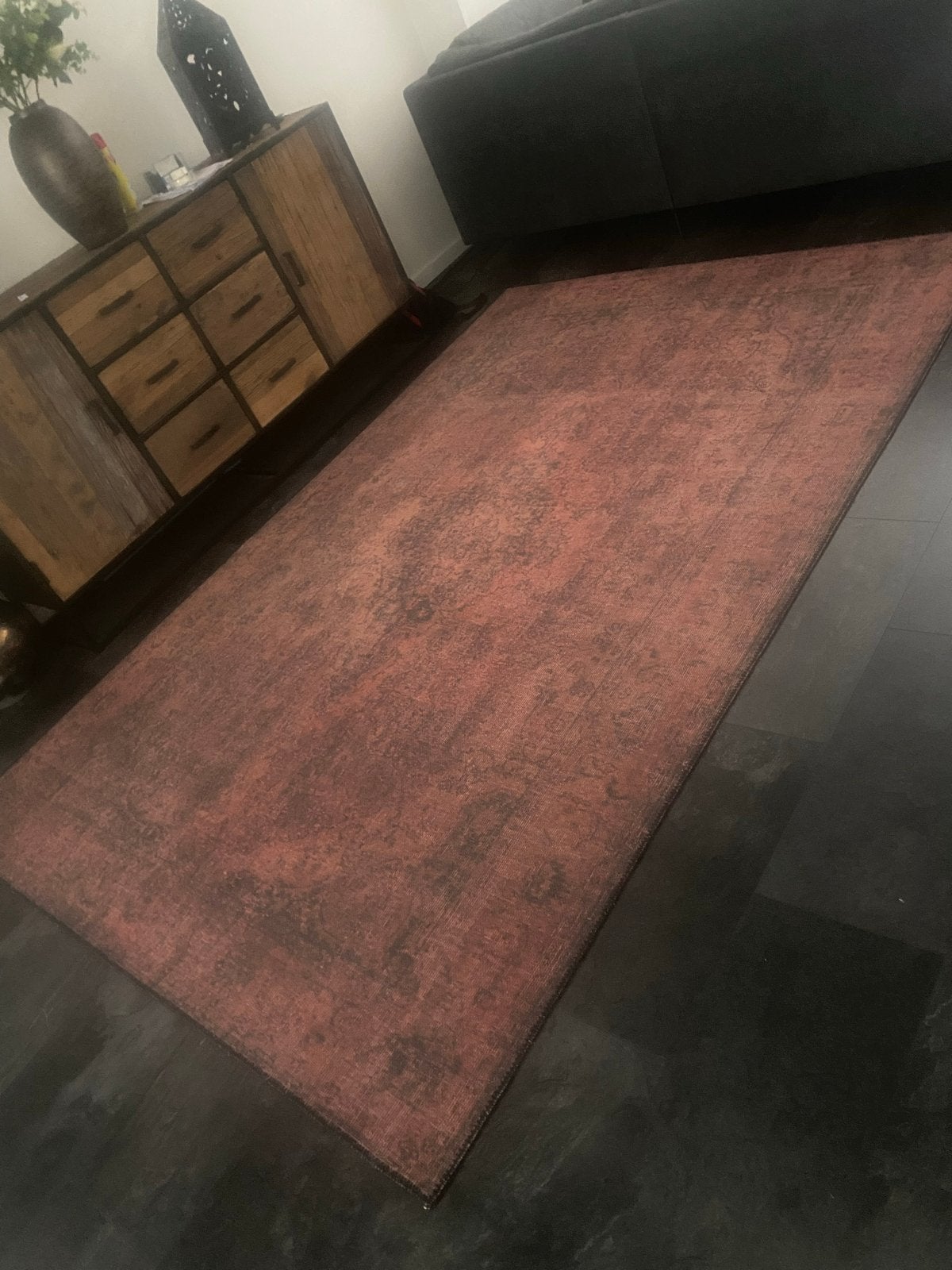 Vintage vloerkleed terra zwart 190x290 cm -, Huis en Inrichting, Stoffering | Tapijten en Kleden, Ophalen, Zwart, 150 tot 200 cm