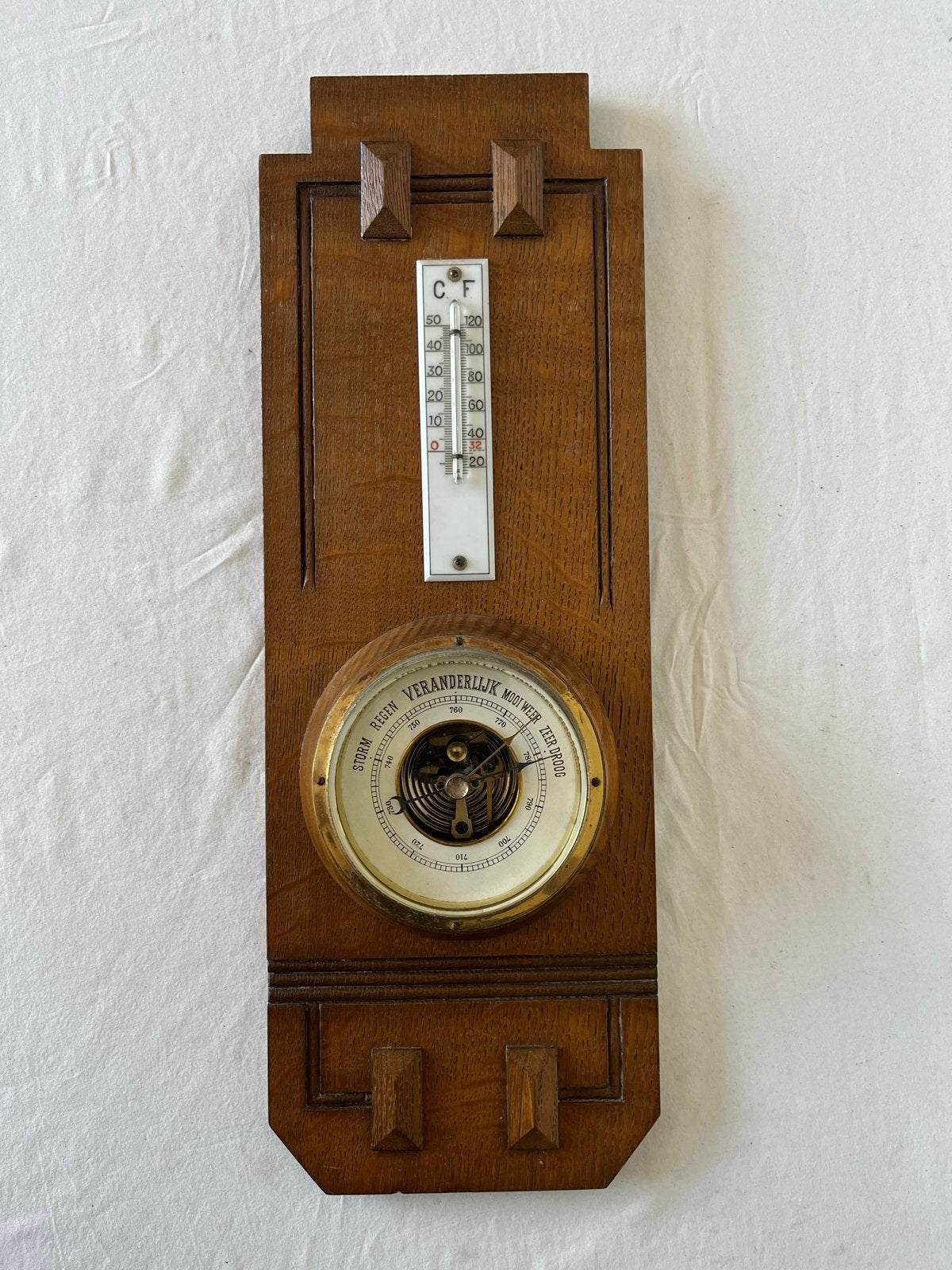 Antieke Barometer en Thermometer op Houten Paneel, Ophalen of Verzenden