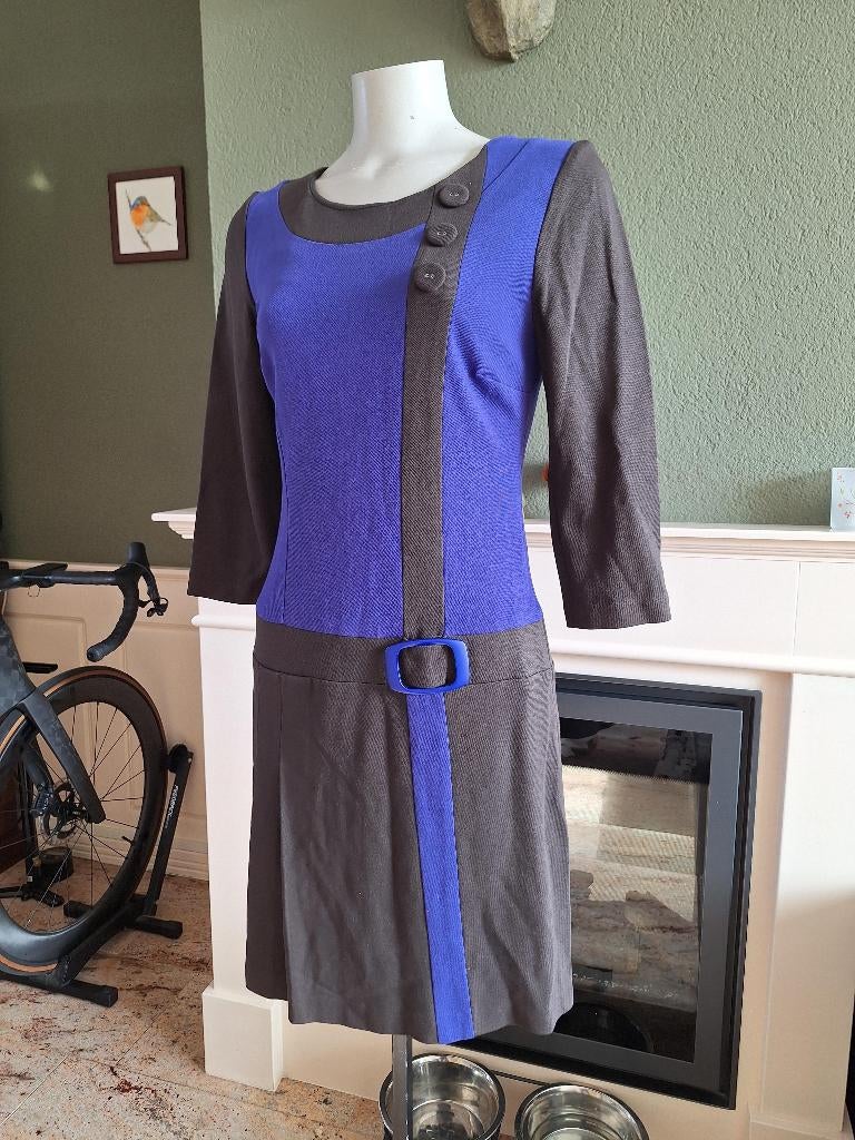 Senso donker bruine blauw paarse jurk NL 38, Maat 38/40 (M), Blauw, Senso, Ophalen of Verzenden