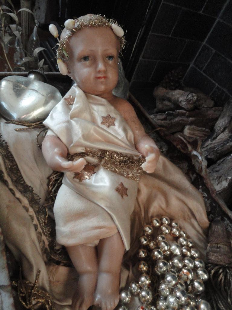 prachtig antiek GROOT WASSEN JEZUS KINDJE, 34 cm, Ophalen of Verzenden