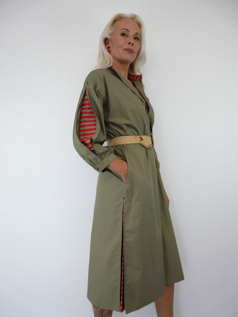 *Abfab Vintage Katoenen Khaki Jurk 42*, Ophalen of Verzenden, Zo goed als nieuw, Knielengte, Groen