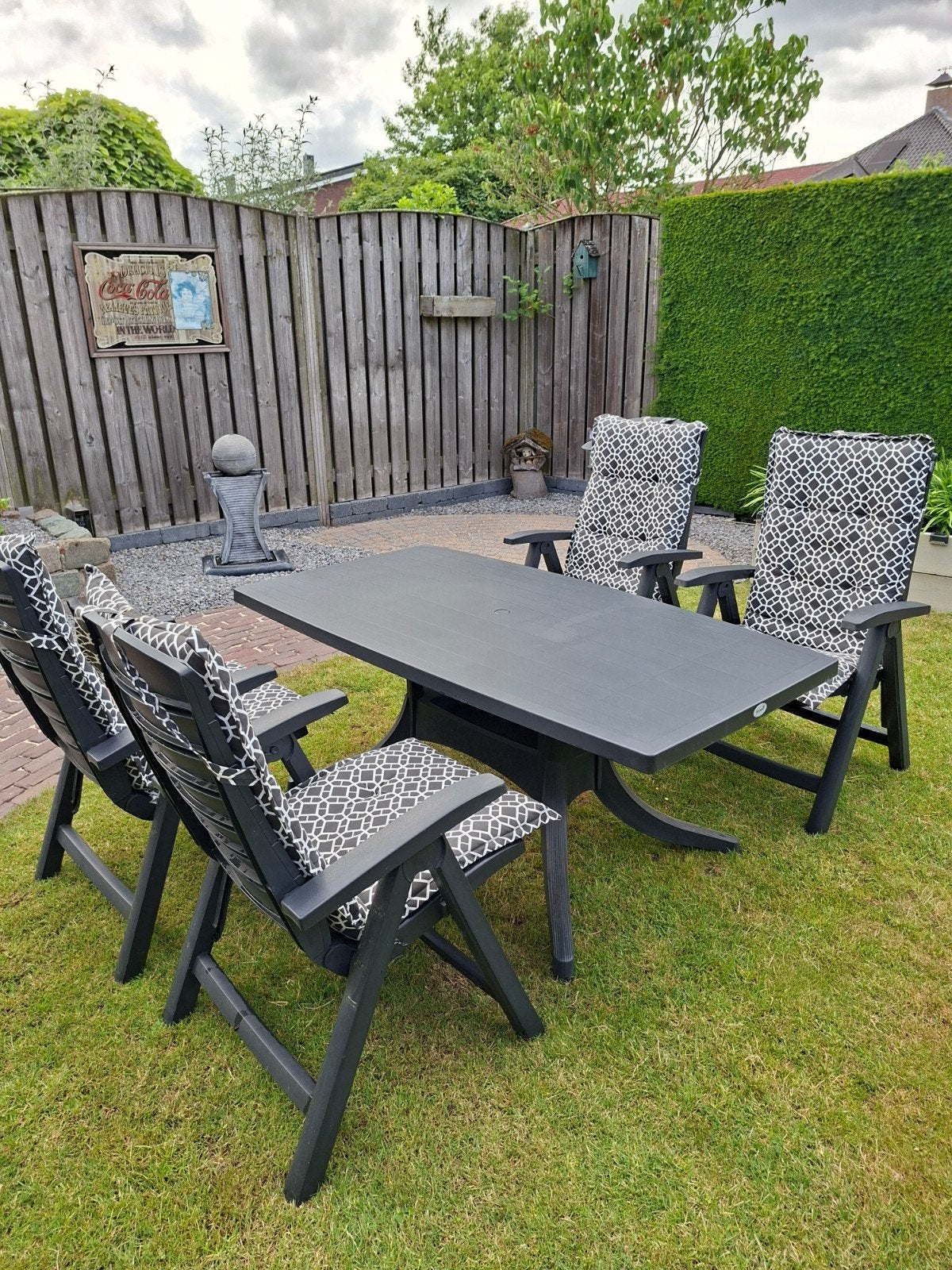 Hartman tuinset met 4 stoelen en tafel, Ophalen, 4 zitplaatsen, Kunststof, Gebruikt