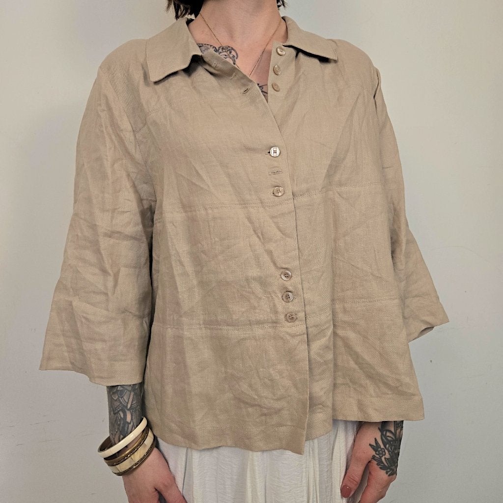 Canda Beige Linnen Blouse Dames EU 52 / 6XL, Beige, Maat 46/48 (XL) of groter, Ophalen of Verzenden, Zo goed als nieuw