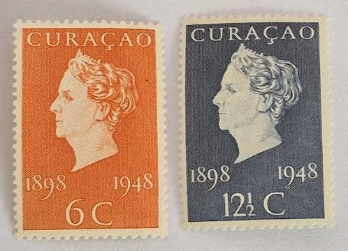 Curaçao 1948 - nvph 196-197 - Regeringsjubileum Wilhelmina, Ophalen of Verzenden