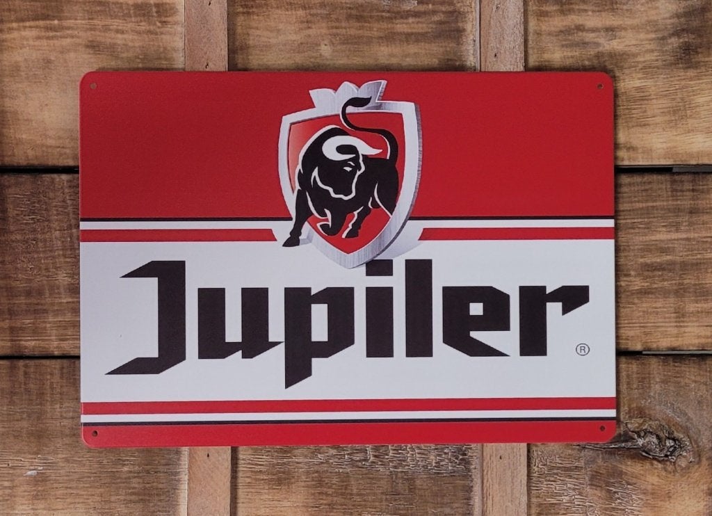 Jupiler bier logo reclamebord van metaal wandbord decoratie, Ophalen of Verzenden, Nieuw, Reclamebord, Plaat of Schild, Overige merken