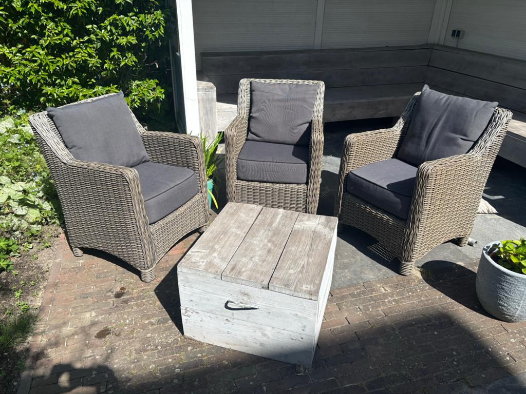 Drie Wicker Loungestoelen exotan zonder tafeltje, Tuin en Terras, Tuinsets en Loungesets, Ophalen, Gebruikt, 3 zitplaatsen, Loungeset