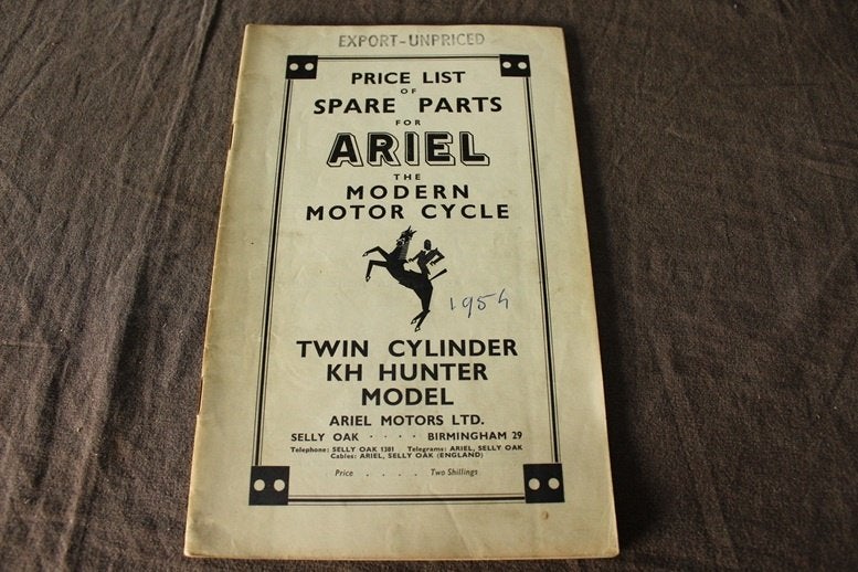 Ariel KH Hunter 500cc twin 1954 motorcycle parts list, Ophalen of Verzenden, Overige merken