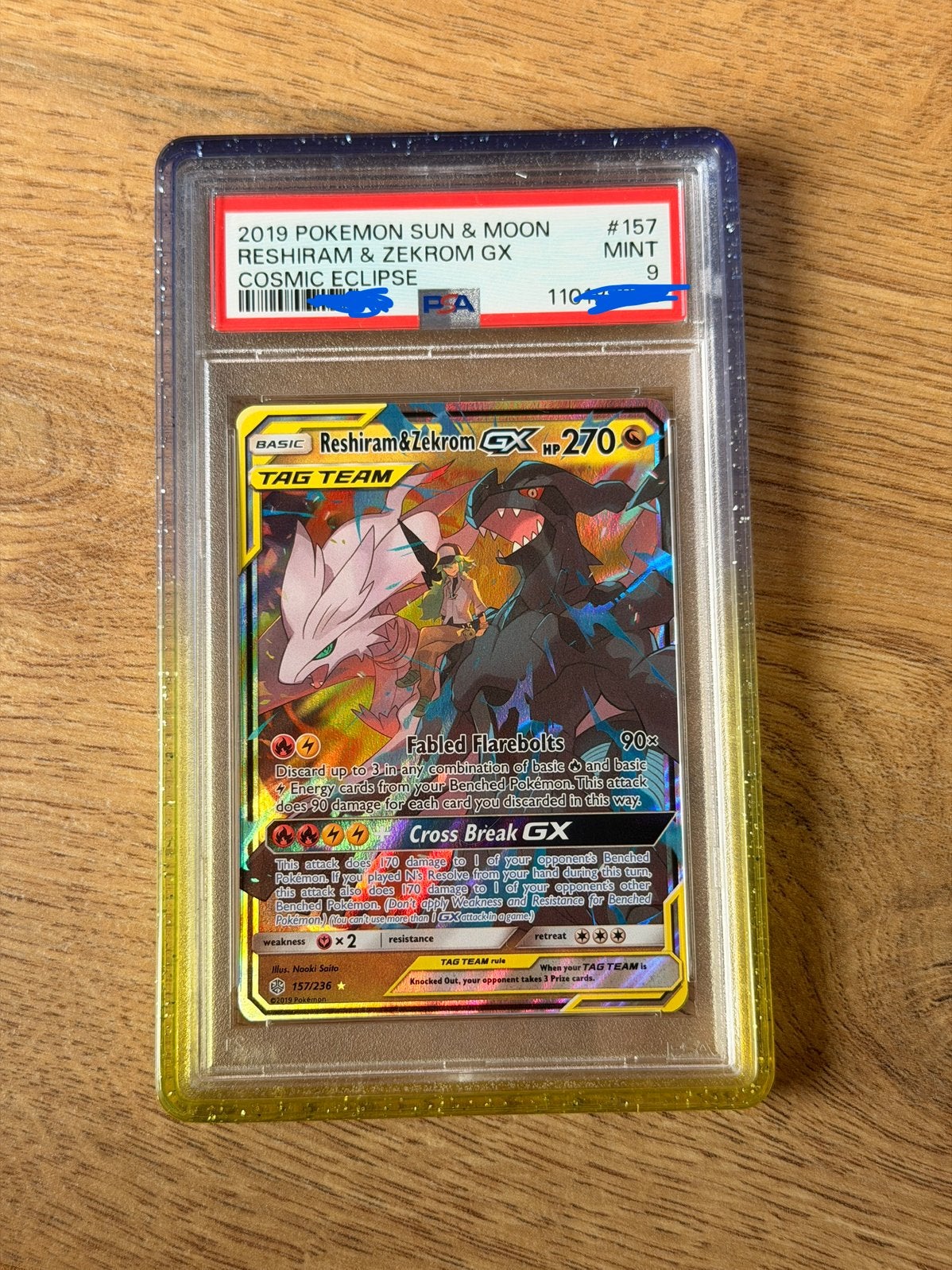 Pokémon Reshiram & Zekrom GX 157/236 – PSA 9, Ophalen of Verzenden, Zo goed als nieuw