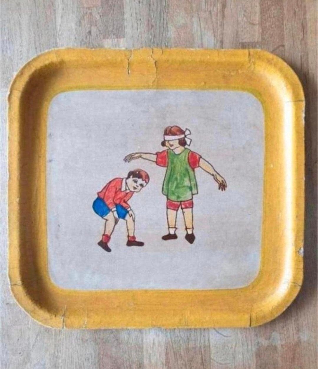 Oud Dienblad met Kinderafbeelding 1930-1950 – Foreign Import, Antiek en Kunst, Ophalen of Verzenden