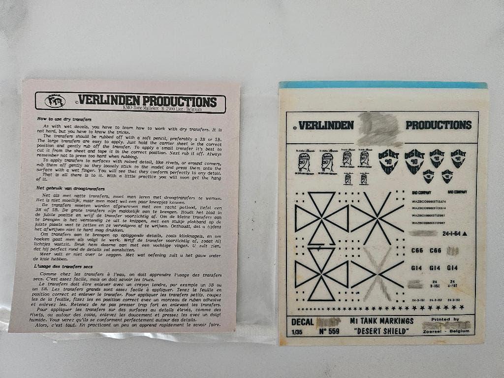 Verlinden Decal M1 tank markings 1/35, Hobby en Vrije tijd, Modelbouw | Auto's en Voertuigen, Overige merken, Gebruikt, Ophalen of Verzenden