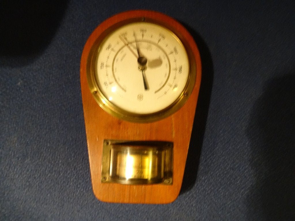 BAROMETER, VINTAGE, SBF, HOUT/MESSING, Ophalen of Verzenden, Gebruikt