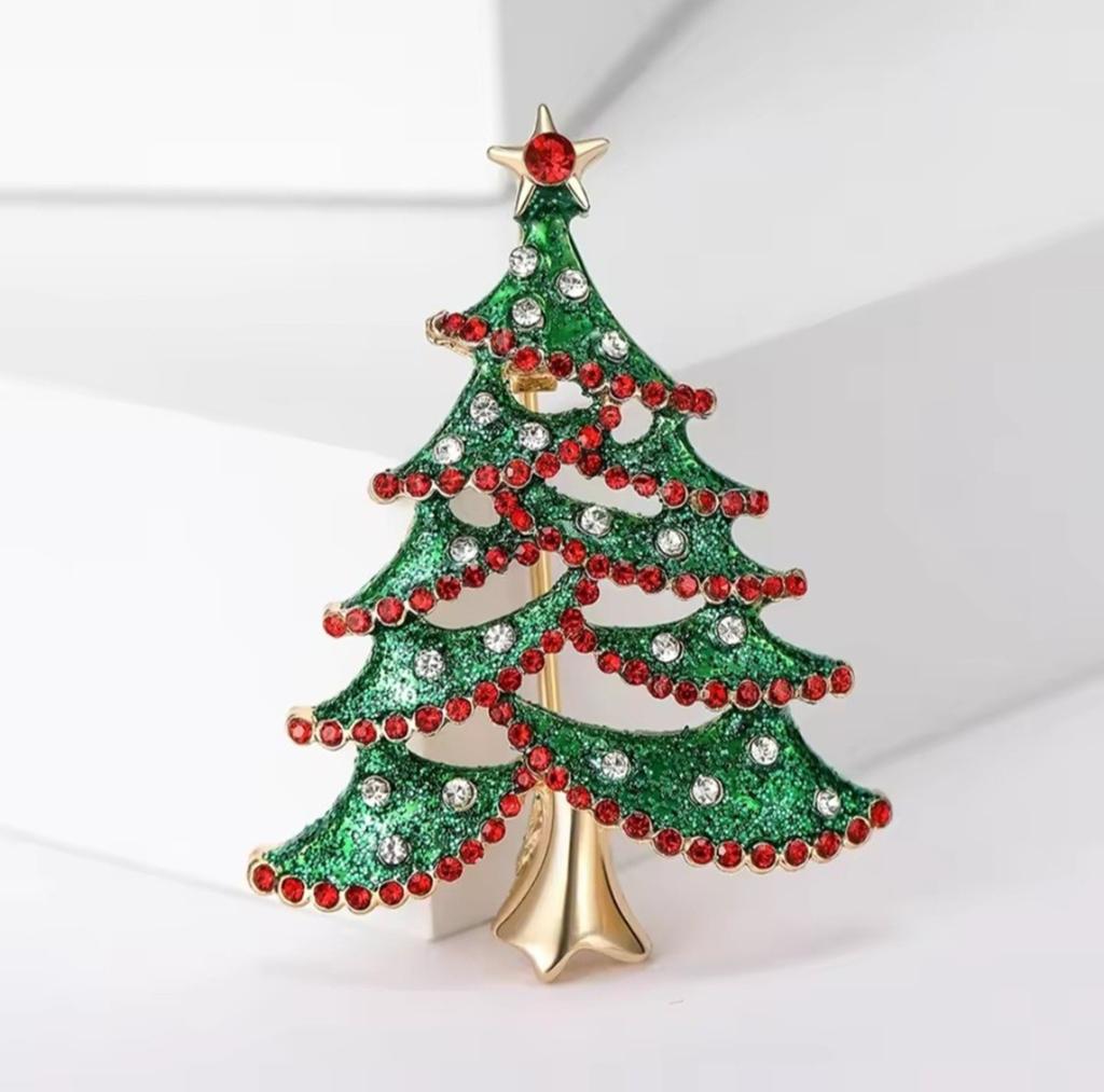 Kerstboom broche strass Christmas Kerst, Overige materialen, 4 tot 7 cm, Overige kleuren, Verzenden