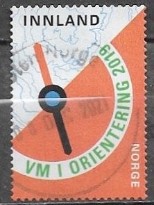 NOORWEGEN 16 Kr. zegel WK Oriënteringsloop te Østfold 2019, Ophalen of Verzenden, Noorwegen, Gestempeld