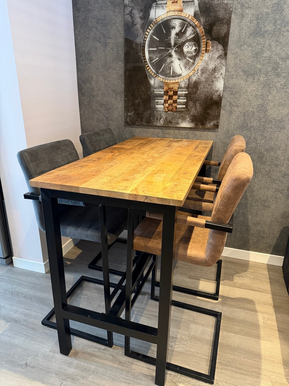 Hoge tafel met 4 krukken, Huis en Inrichting, Tafels | Eettafels, Ophalen, Gebruikt, 100 tot 150 cm, 50 tot 100 cm
