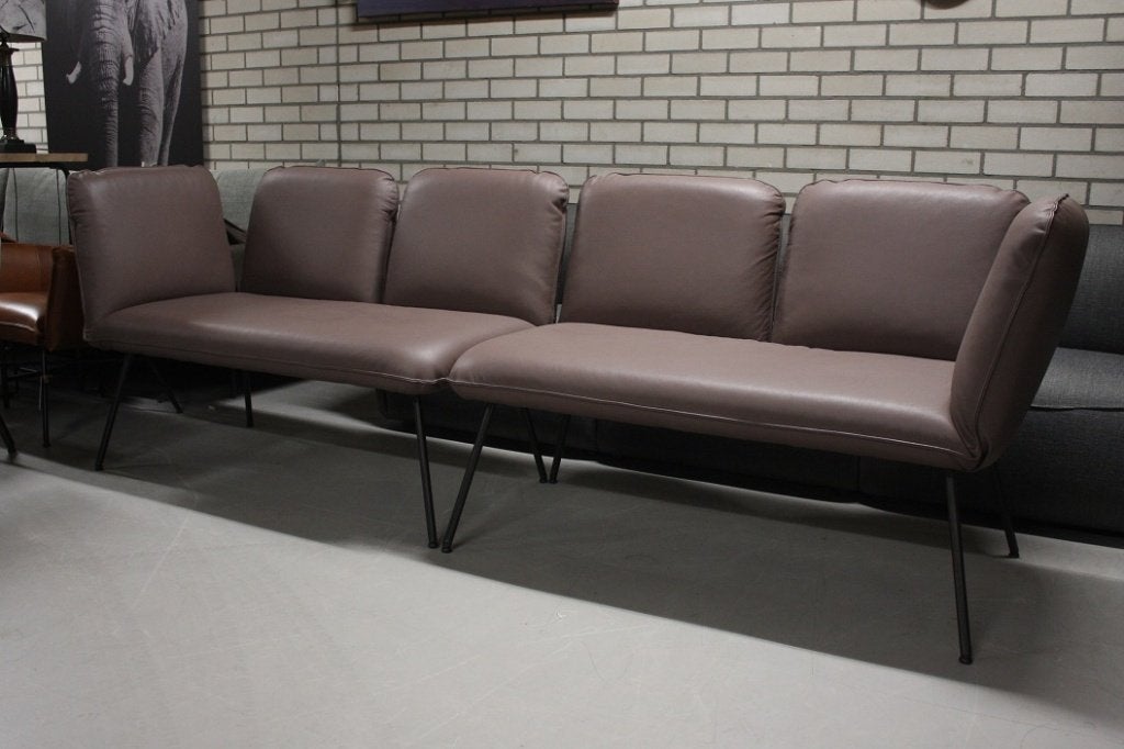 2 x luxe bank / eetkamerbank Shuffle Jess design leer taupe, Ophalen, Zo goed als nieuw, Leer, Vijf, Zes of meer stoelen