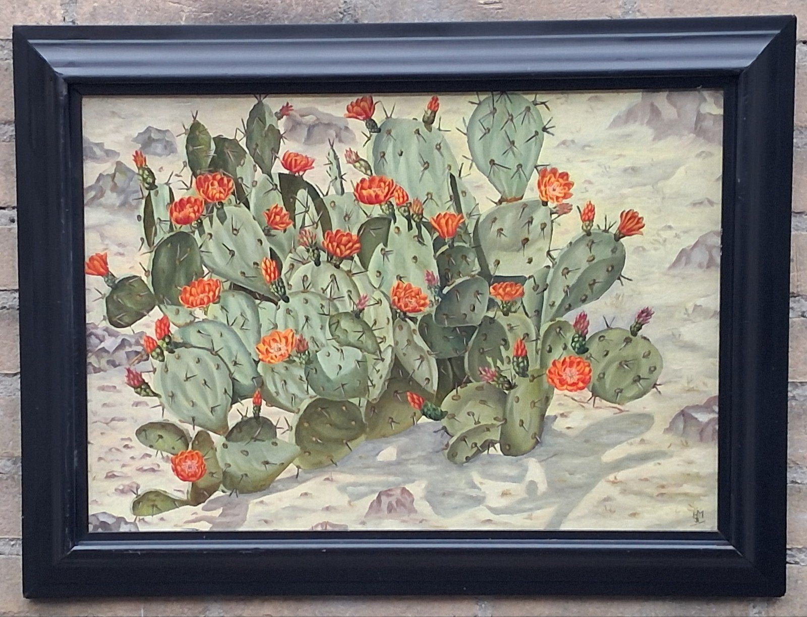 Cactussen in de woestijn. Sign. Olie/paneel. Ca '20. 60/45cm, Doek, Realistisch, Olieverf, Origineel werk