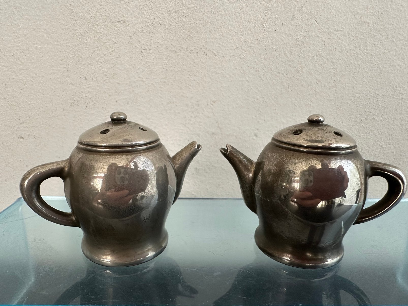 Oud verzilverd Peper en zoutstel Theepotjes, Ophalen of Verzenden, Zo goed als nieuw