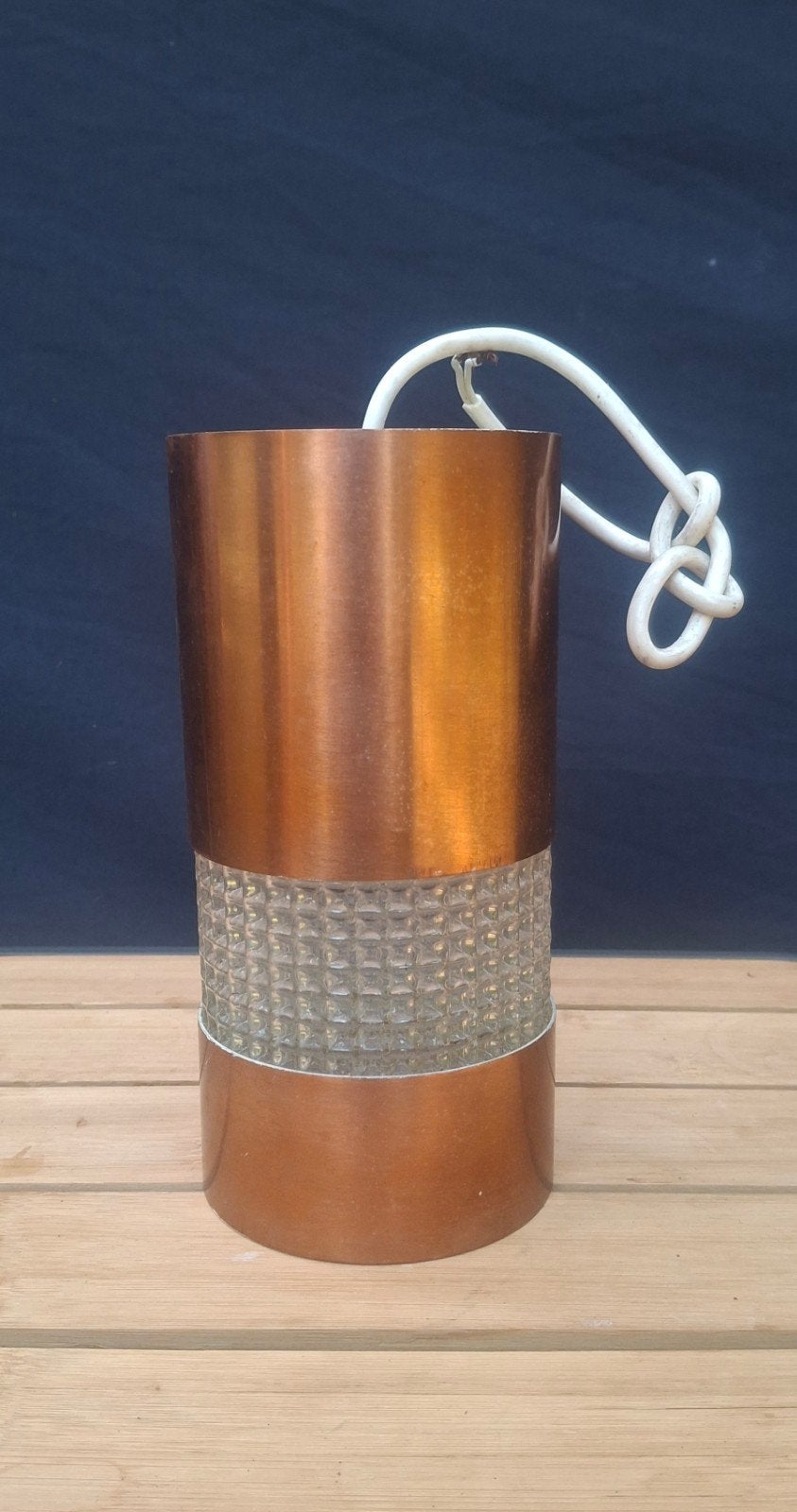 Vintage hanglamp,  Koperkleurige met glas., Huis en Inrichting, Woonaccessoires | Paraplubakken, Ophalen of Verzenden, Zo goed als nieuw