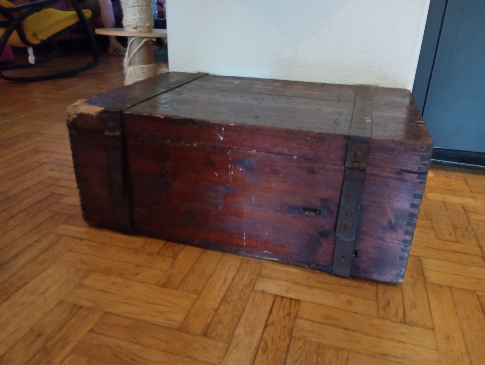 Antieke houten kist - Vintage opbergkist, Ophalen, Gebruikt, 50 tot 100 cm, 75 tot 100 cm