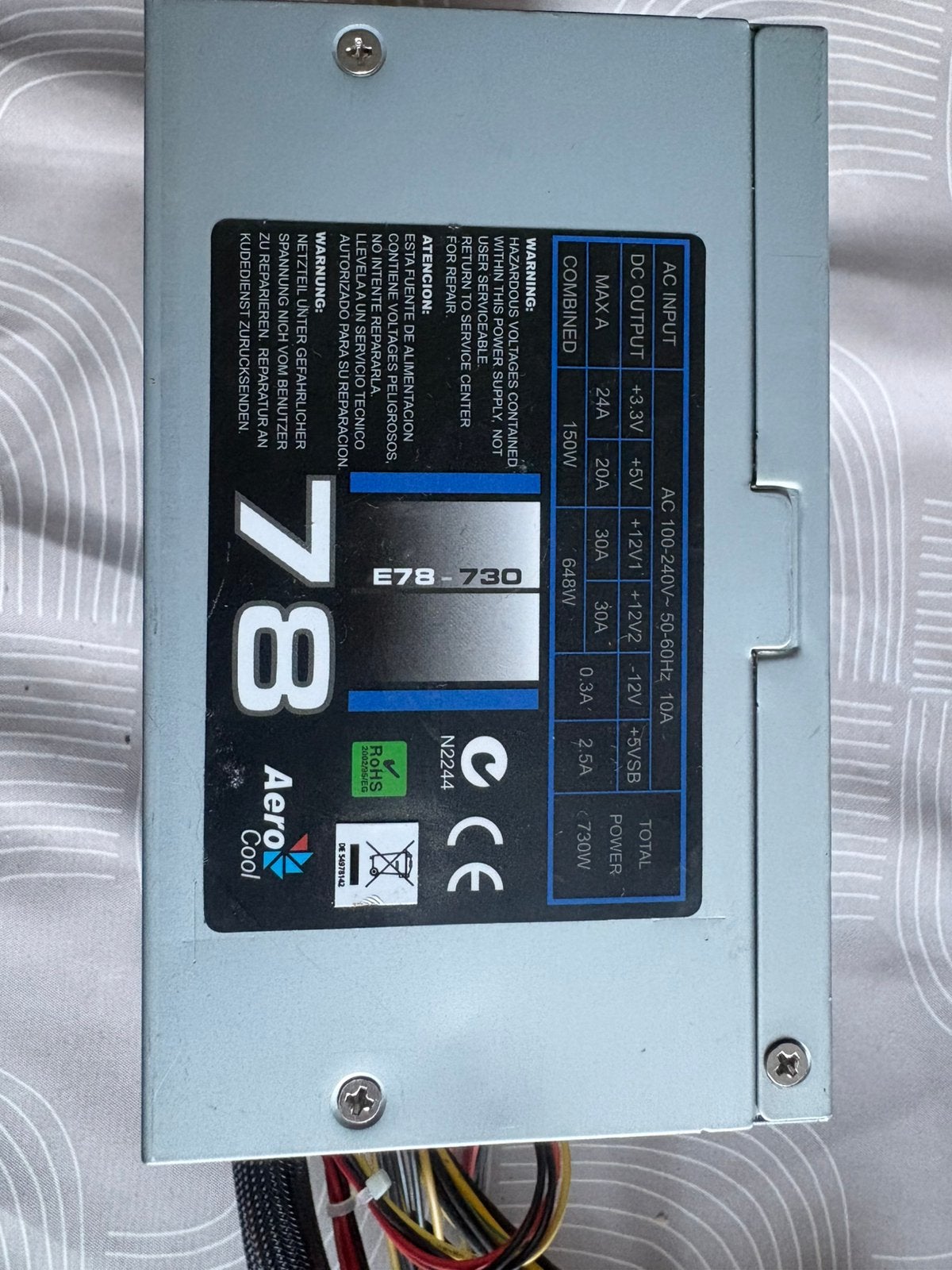 Aero cool e78- 730 730 watt voeding, Ophalen of Verzenden, Gebruikt