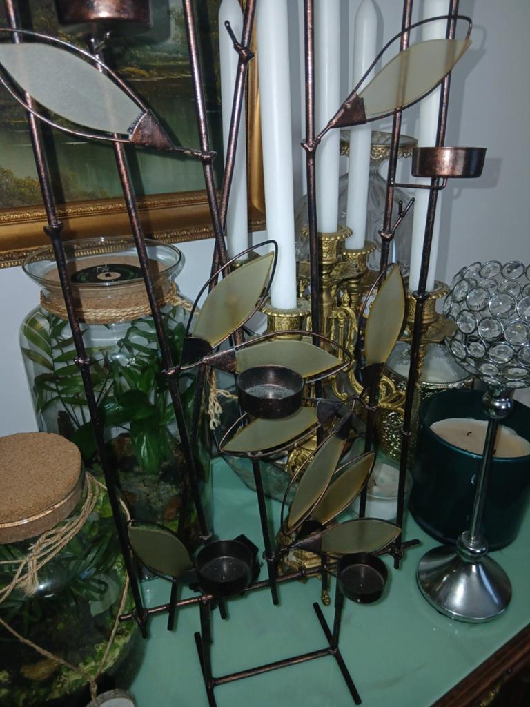 Art deco koperen/messing Kandelaar met Bladmotief, Antiek en Kunst, Antiek | Kandelaars, Ophalen of Verzenden, Overige materialen