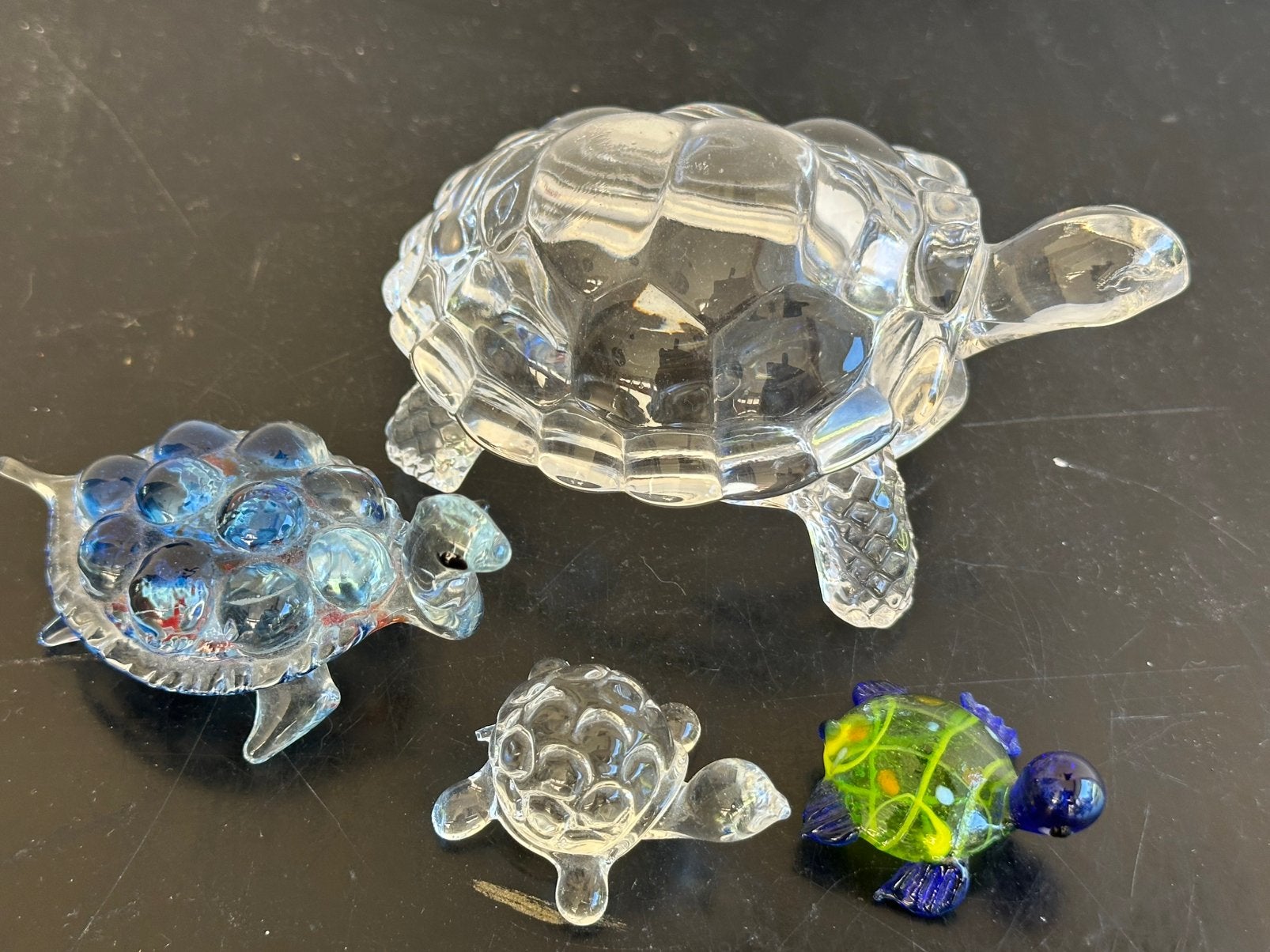 Oude Glas beeldjes Schildpad thema 4/12 cm, Ophalen of Verzenden, Gebruikt