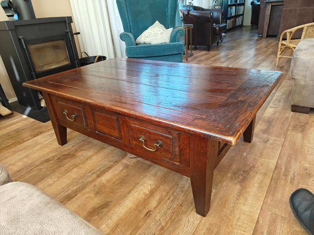 Antieke eiken salontafel met lades, Antiek en Kunst, Antiek | Meubels | Tafels, Ophalen of Verzenden