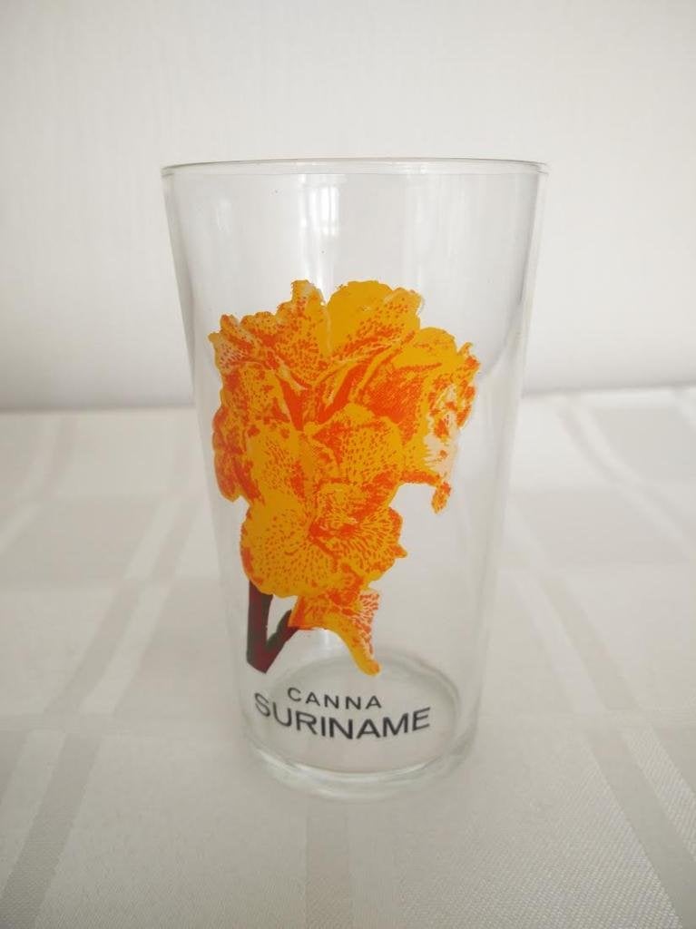 Jaren 70 glas Canna Suriname, Ophalen of Verzenden, Frisdrankglas