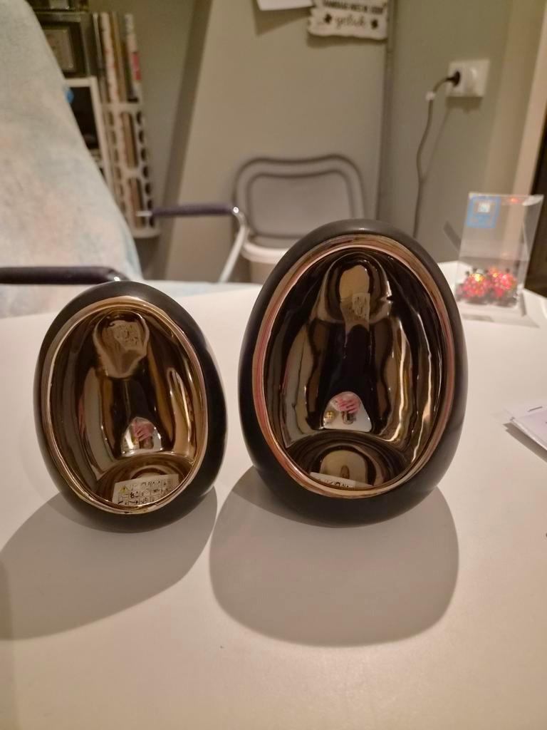 Zwarte met goud waxinelichthouders, 2 maten per set 4 euro, Overige materialen, Zwart, Nieuw, Ophalen of Verzenden