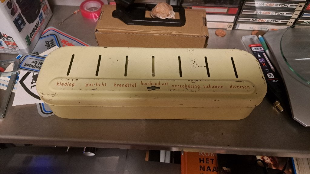 Vintage metalen huishoudspaarpot Brabantia (Z260-158), Verzamelen, Spaarpotten, Ophalen of Verzenden, Gebruikt, Metaal of Blik