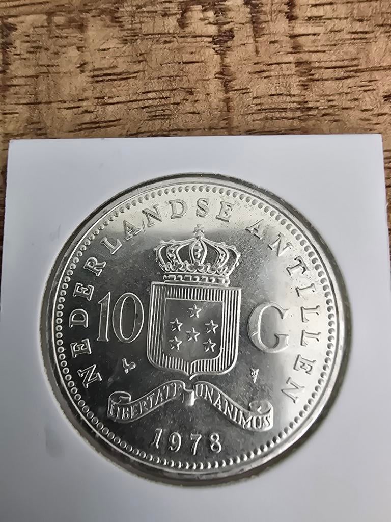 Prachtige zilveren 10 Gulden Nederlandse Antillen 1978, Koningin Juliana, Zilver, Ophalen of Verzenden, Losse munt
