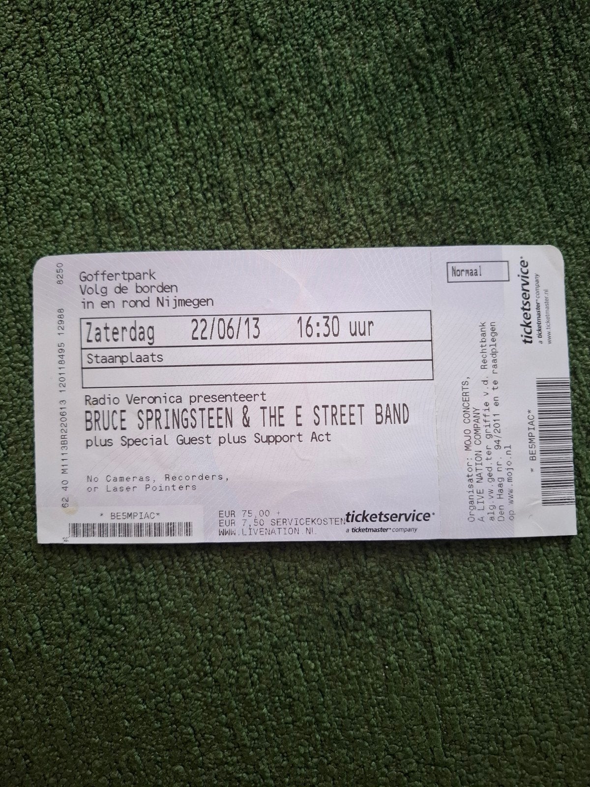 Originele entreekaart Bruce Springsteen Nijmegen 2013, Ophalen of Verzenden, Zo goed als nieuw, Foto of Kaart