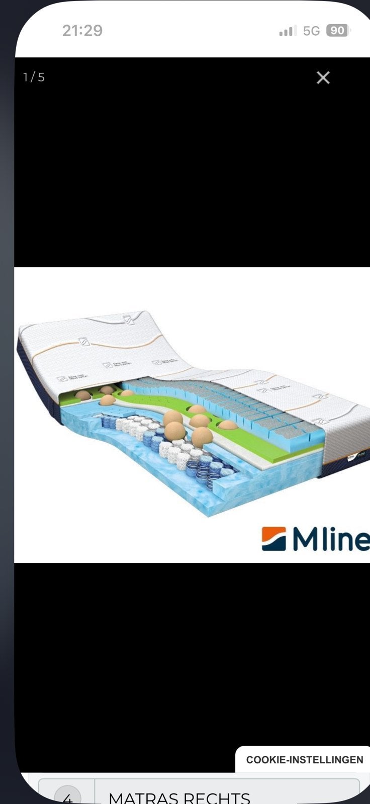 M line matras cool motion 7. 90 x 200 cm, Ophalen, 90 cm, Eenpersoons, Zo goed als nieuw