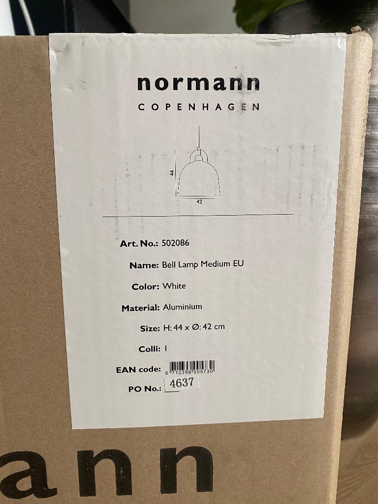 3x Normann Copenhagen lamp bell medium wit - NIEUW, Ophalen, Nieuw, Metaal, E27 (groot)