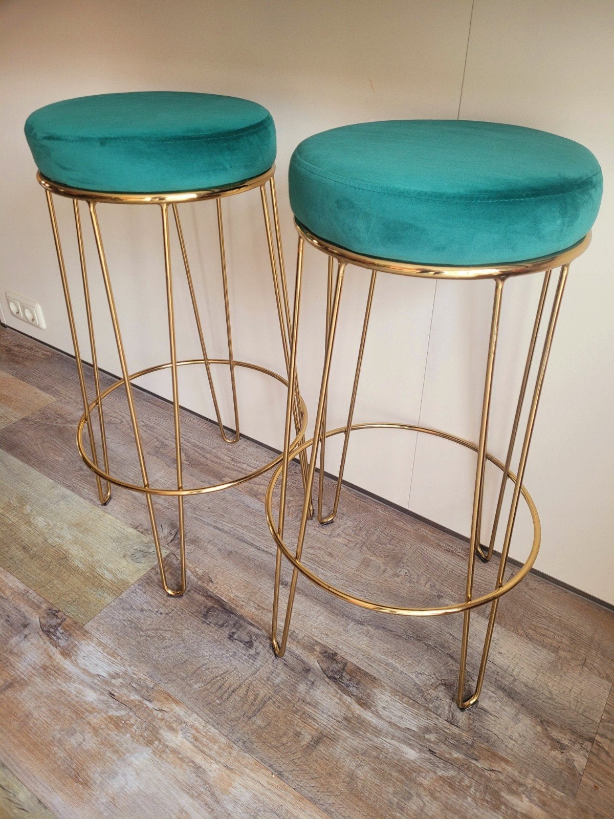 Barkrukken velvet groen ~ set 50 euro, Ophalen, 60 tot 90 cm, Zo goed als nieuw, Metaal