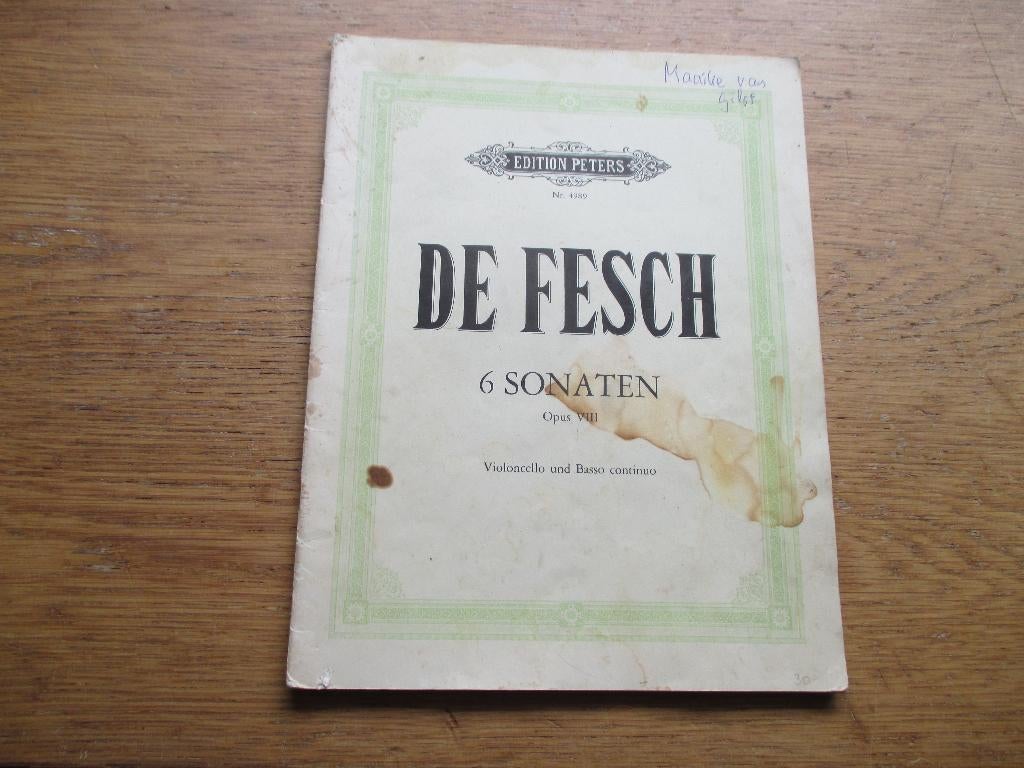 DE FESCH - 6 SONATEN  VOOR CELLO EN PIANO, Cello, Gebruikt, Klassiek, Ophalen of Verzenden