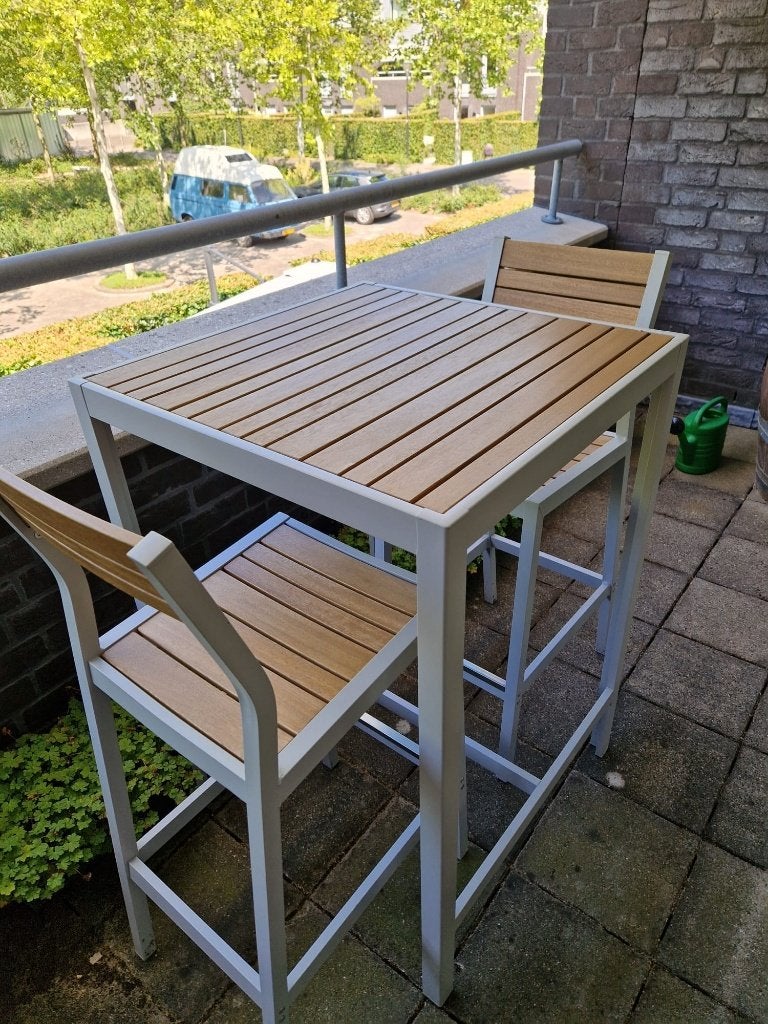 Balkonset: Bartafel met 2 barkrukken - nieuw, Nieuw, Tuinset, Hout, Eettafel