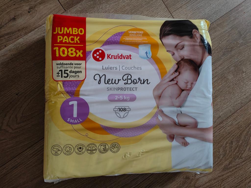 Kruidvat New Born Luiers Maat 1 - Jumbo Pack 108x-2 stucks, Kinderen en Baby's, Overige Kinderen en Baby's, Ophalen, Nieuw