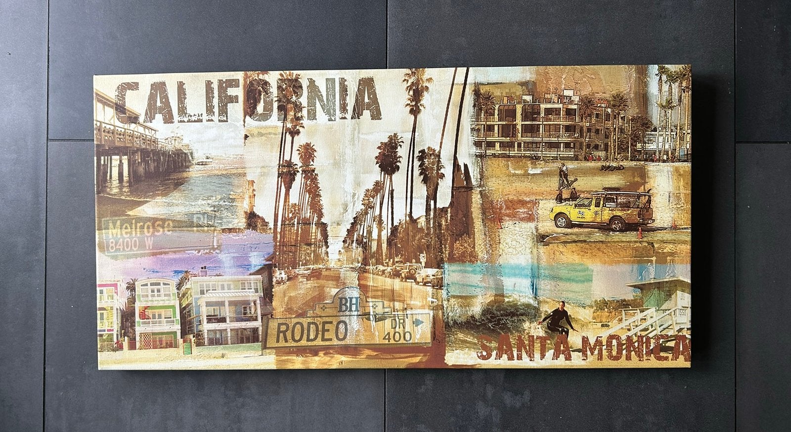 Canvas California, Los Angeles, USA, Ophalen, Textiel, Op houten frame, Stadsgezicht