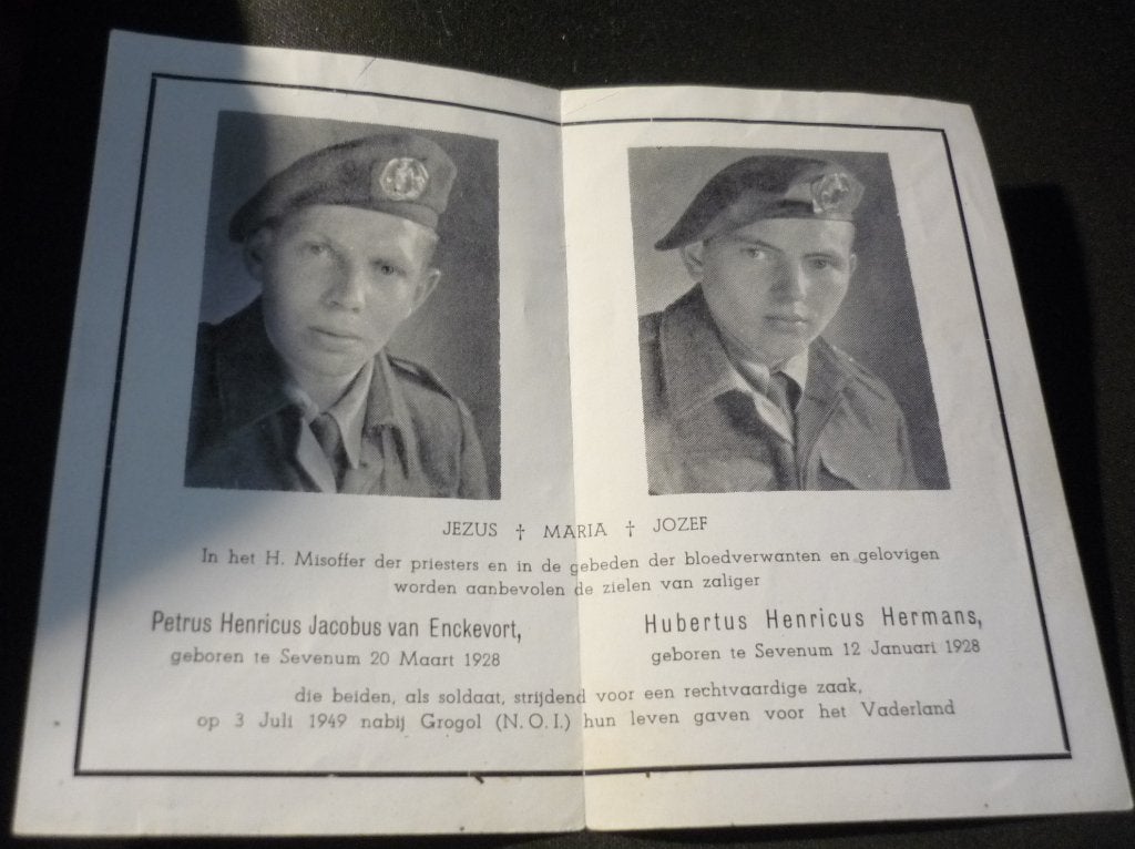 Bidprentje 2 militairen uit Sevenum, gesneuveld in Ned.Indië, Verzamelen, Ophalen of Verzenden