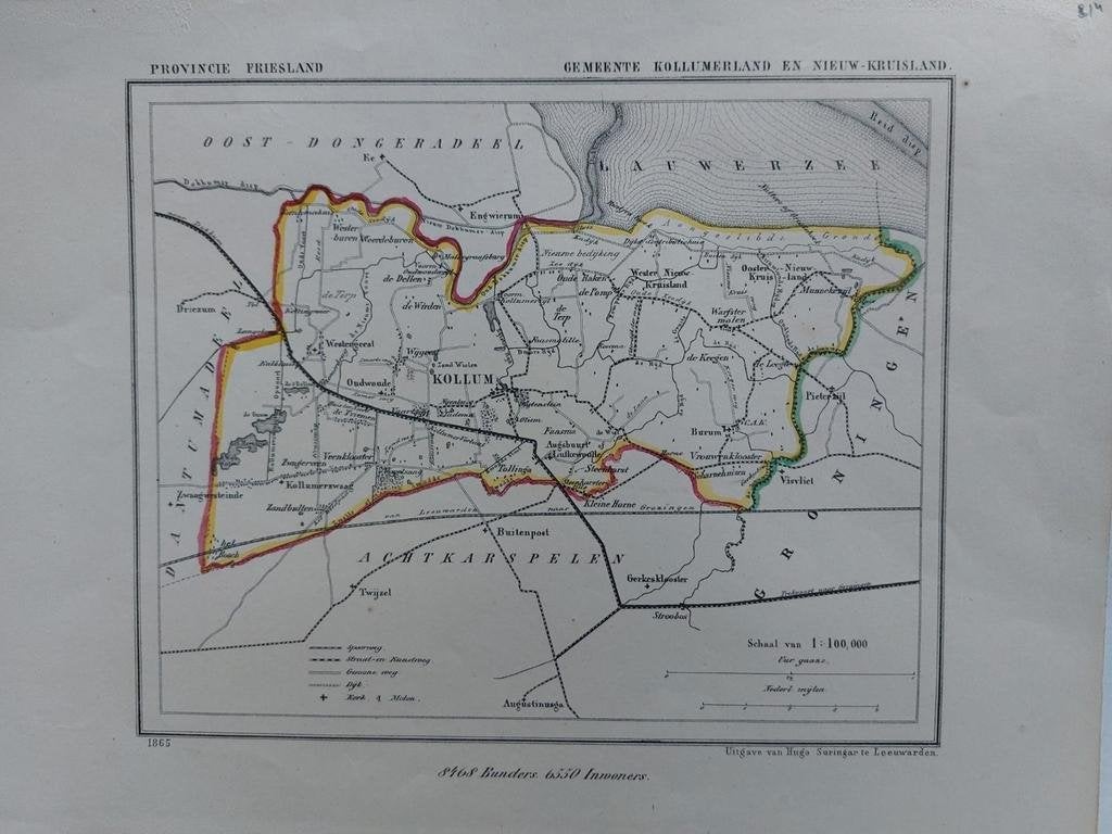 14 / Kollumerland Nieuw Kruisland Kollum Gerkesklooster 1865, Antiek en Kunst, Ophalen of Verzenden