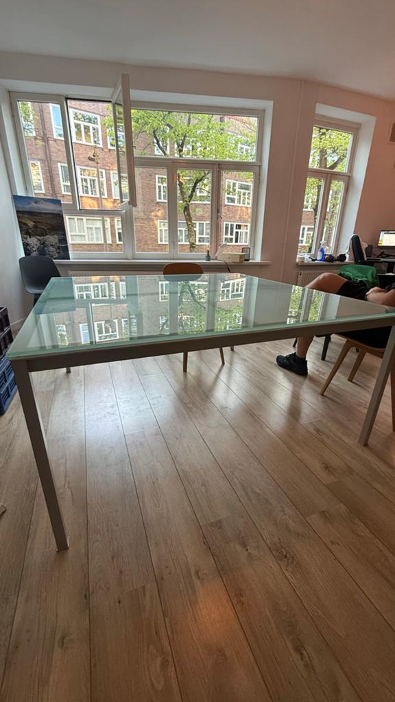 Gratis ophalen Glazen eettafel / werktafel / vergadertafel, Ophalen, Gebruikt, 100 tot 150 cm, Glas