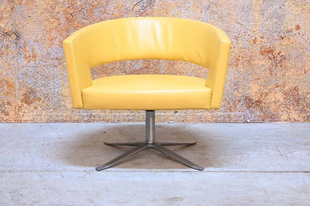 ZGANieuw gele leren Montis Turner design draaifauteuil, Huis en Inrichting, Montis, Montis, 75 tot 100 cm, Ophalen of Verzenden