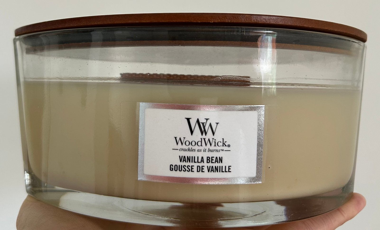 WoodWick Geurkaars - Ellipse - Vanilla Bean, Ophalen of Verzenden, Zo goed als nieuw, Geurverspreider, Woodwick