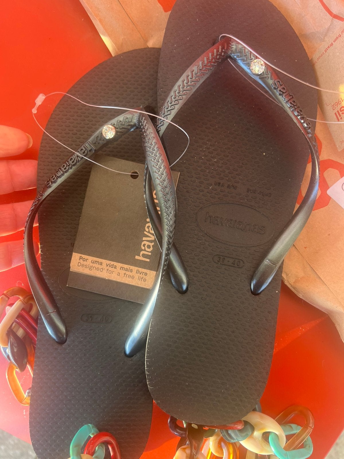 NEW- Havaianas Slim Crystal Swarovski Black flip-flop 39-, Ophalen of Verzenden, Nieuw, Zwart