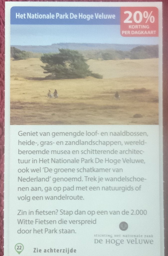 Het Nationale Park De Hoge Veluwe Voordeelbon, Tickets en Kaartjes, Kortingen en Cadeaubonnen, Drie personen of meer, Kortingsbon