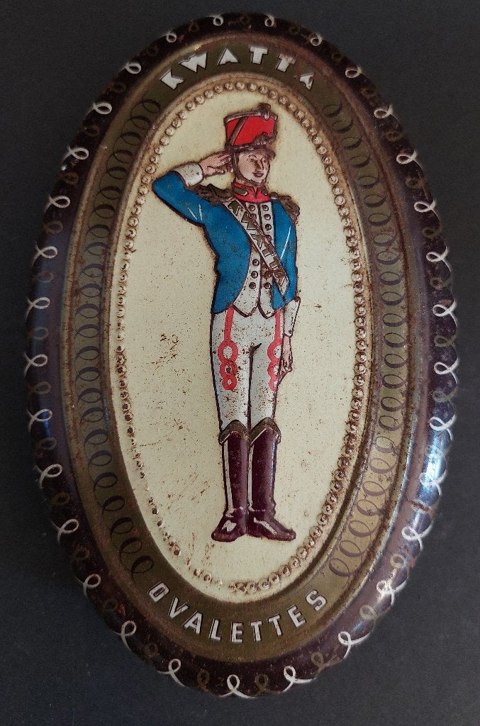 Ovalettes blik met soldaat figuur - Kwatta - Adv S 354, Ophalen of Verzenden, Gebruikt, Overige