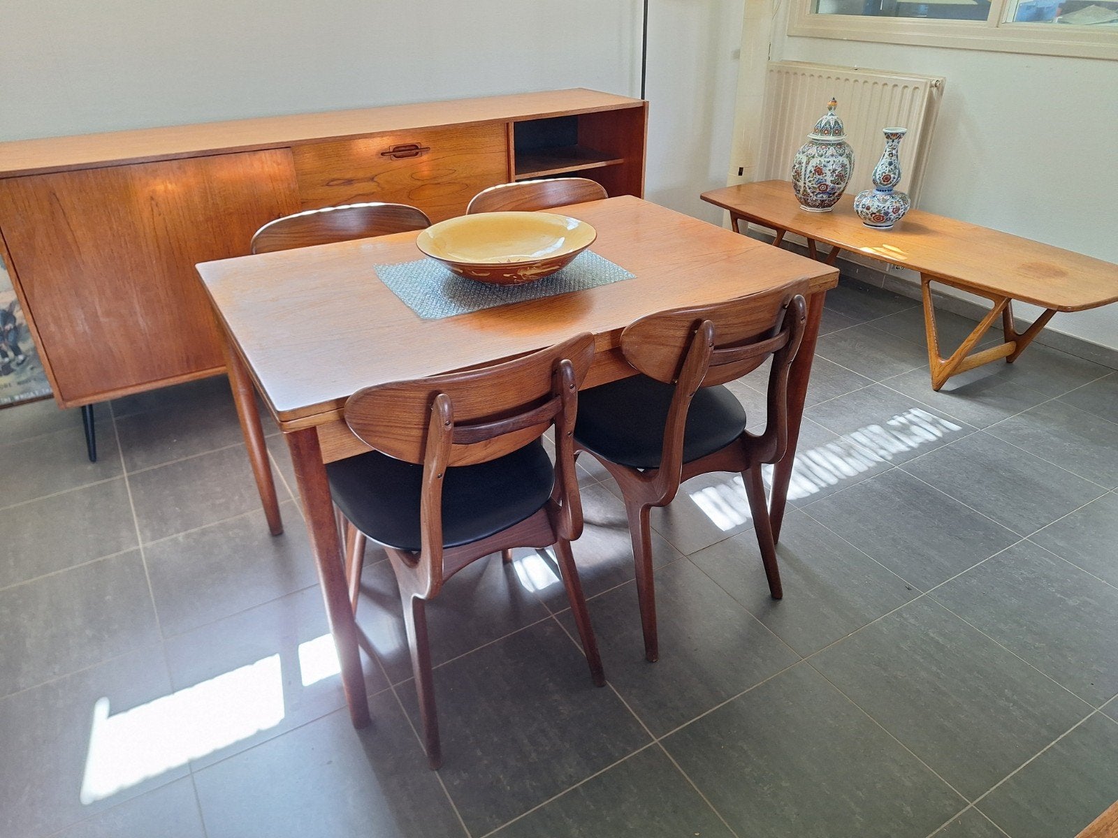 vintage uitschuifbare eettafel midcentury, Huis en Inrichting, Tafels | Eettafels, Ophalen, Gebruikt, 200 cm of meer, 50 tot 100 cm
