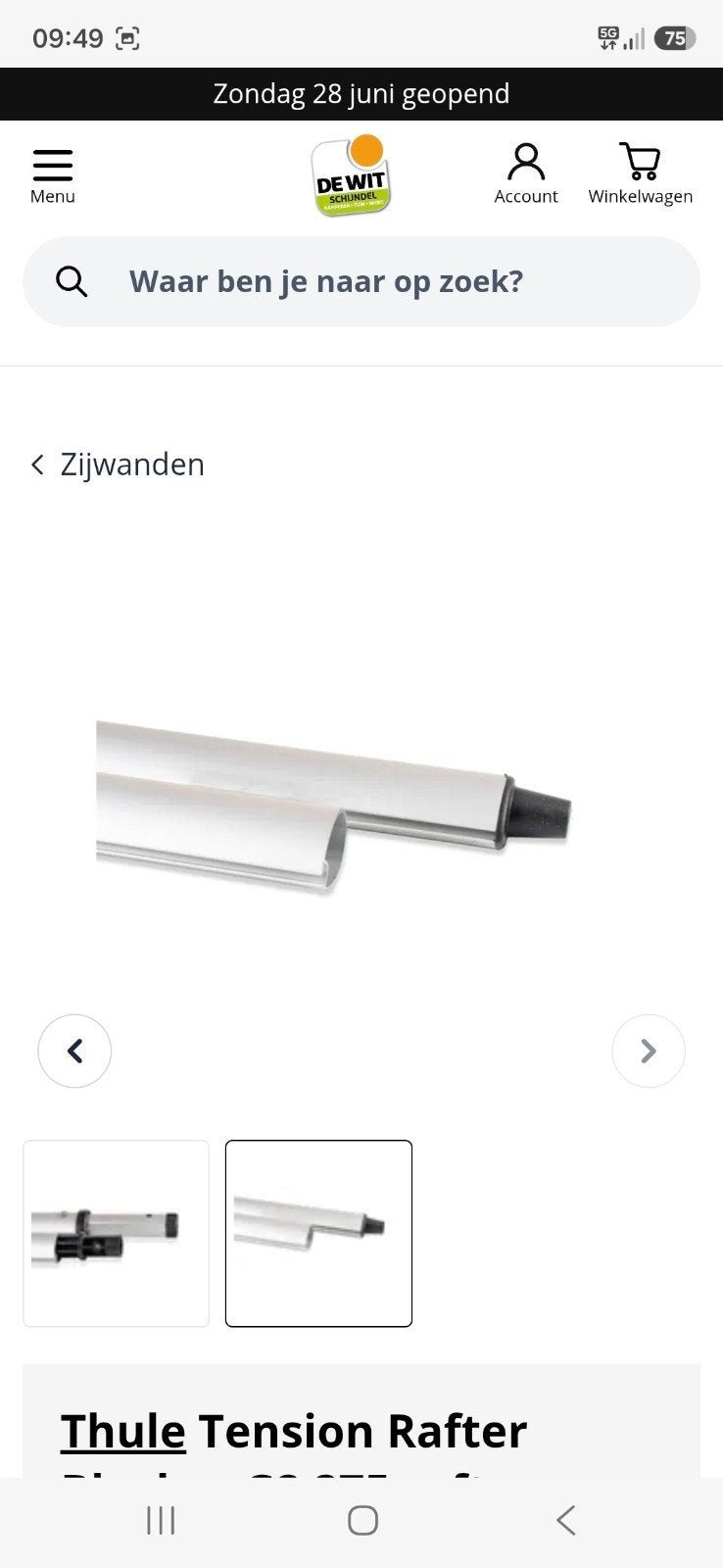 Stok voor zijwand thuleluifel, Ophalen, Nieuw